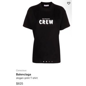 NWT Authentic BALENCIAGA CREW Slogan Shirt L Black White Logo